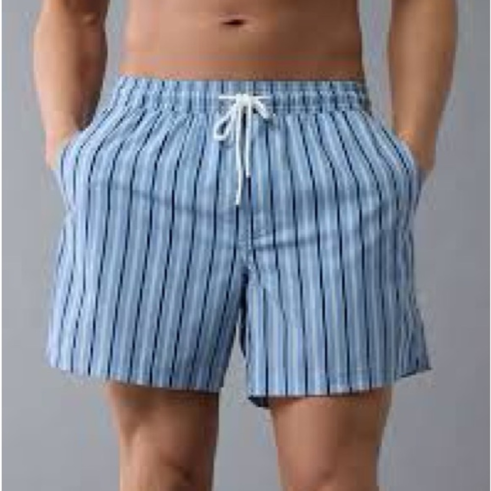 American Eagle Outfitters Light Blue Striped Swim Trunks